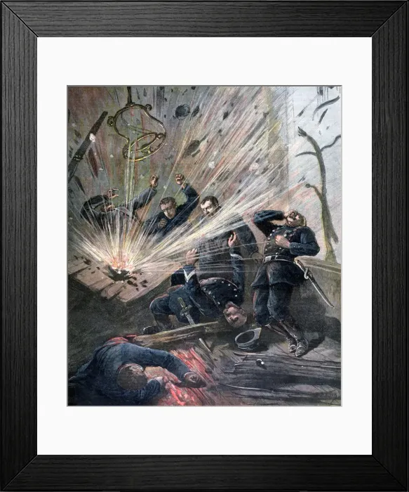Framed Print : Explosion at the police station on the Rue des Bons-Enfants, Paris, 1892. Artist: Henri Meyer Framed Print : Explosion at the police station on the Rue des Bons-Enfants, Paris, 1892. Artist: Henri Meyer
