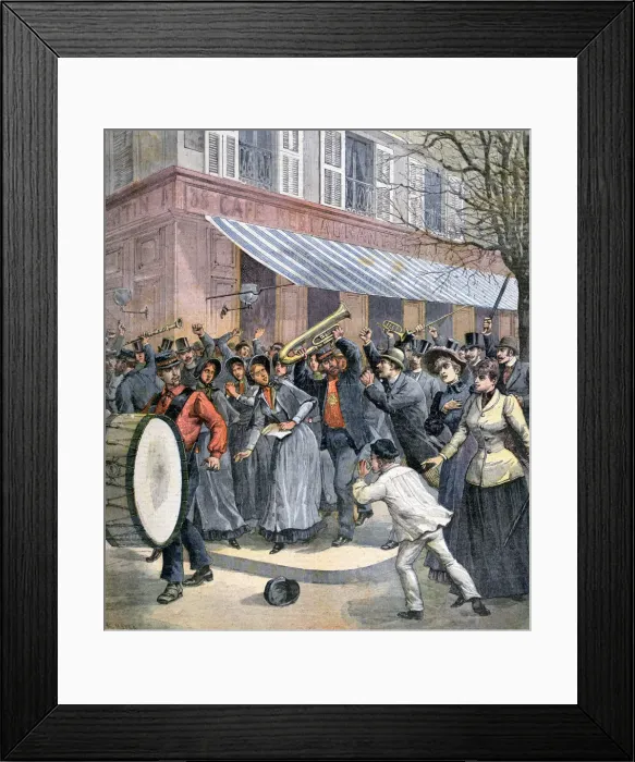 Framed Print : Salvation Army march led by a drummer being barracked by onlookers in Paris, 1892. Artist: Henri Meyer Framed Print : Salvation Army march led by a drummer being barracked by onlookers in Paris, 1892. Artist: Henri Meyer