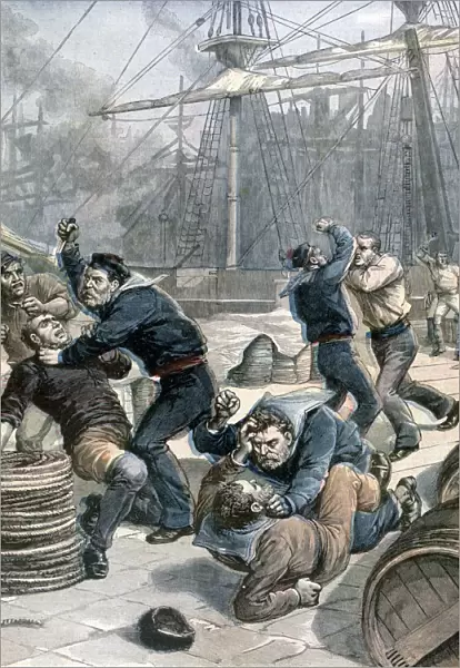 Brawl between English and German sailors at Millwall Docks, London, 1892. Artist: Henri Meyer