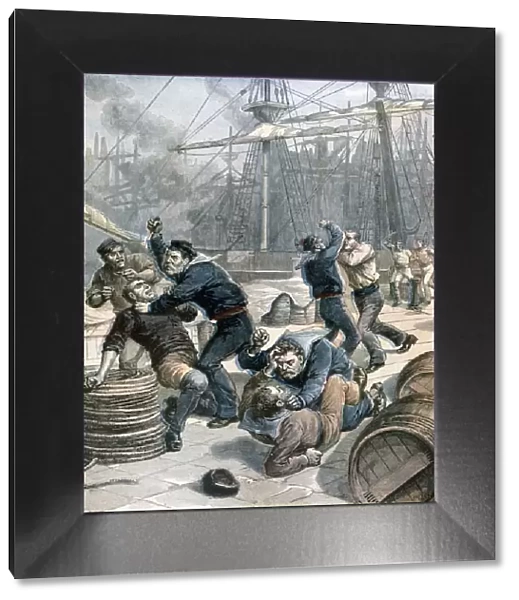 Brawl between English and German sailors at Millwall Docks, London, 1892. Artist: Henri Meyer