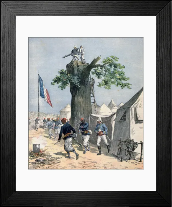 Framed Print : The defence of Haut-Niger, French Sudan, 1891. Artist: Henri Meyer Framed Print : The defence of Haut-Niger, French Sudan, 1891. Artist: Henri Meyer