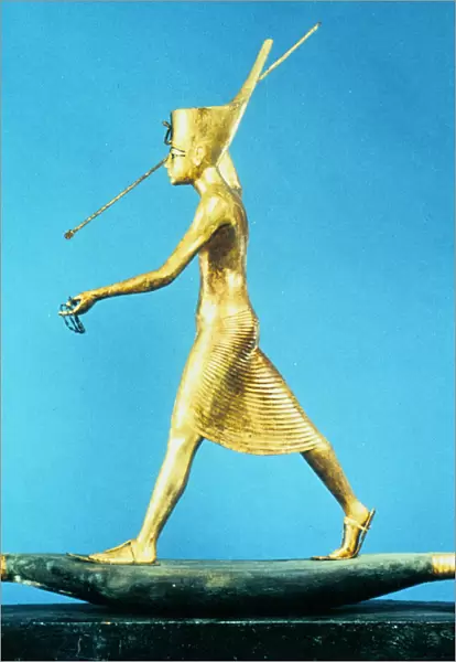 Model of the Pharaoh Tutankhamun on a reed boat spearing fish, Ancient Egyptian, c1325 BC