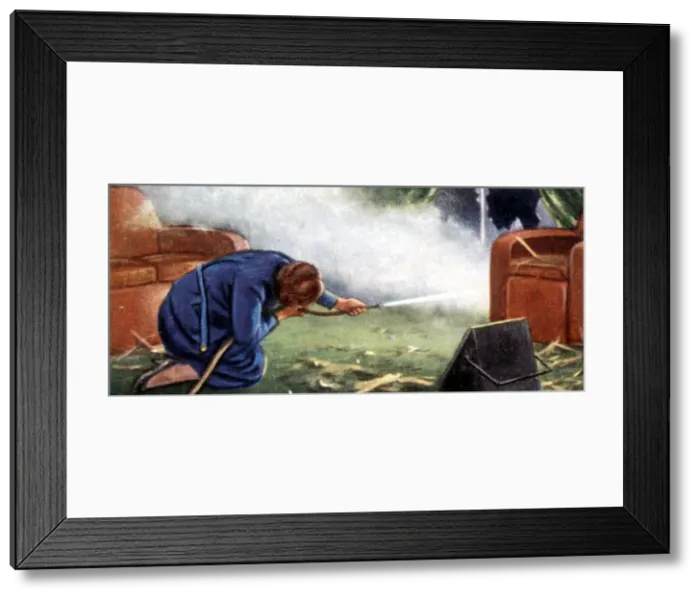 Framed Print : Air Raid Precautions, cigarette card, British, 1938