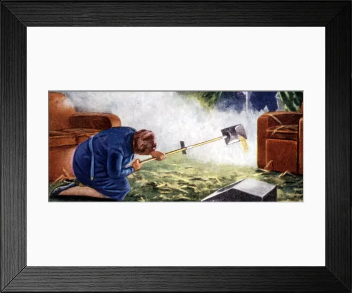 Framed Print : Air Raid Precautions, cigarette card, British, 1938 Framed Print : Air Raid Precautions, cigarette card, British, 1938