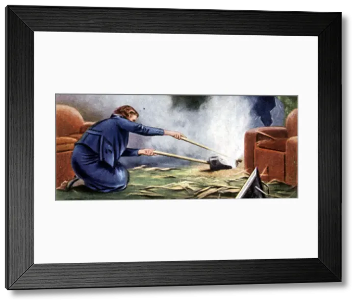 Framed Print : Air Raid Precautions, cigarette card, British, 1938 Framed Print : Air Raid Precautions, cigarette card, British, 1938