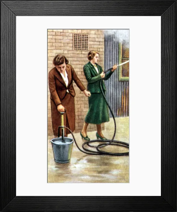 Framed Print : Air Raid Precautions, cigarette card, British, 1938 Framed Print : Air Raid Precautions, cigarette card, British, 1938