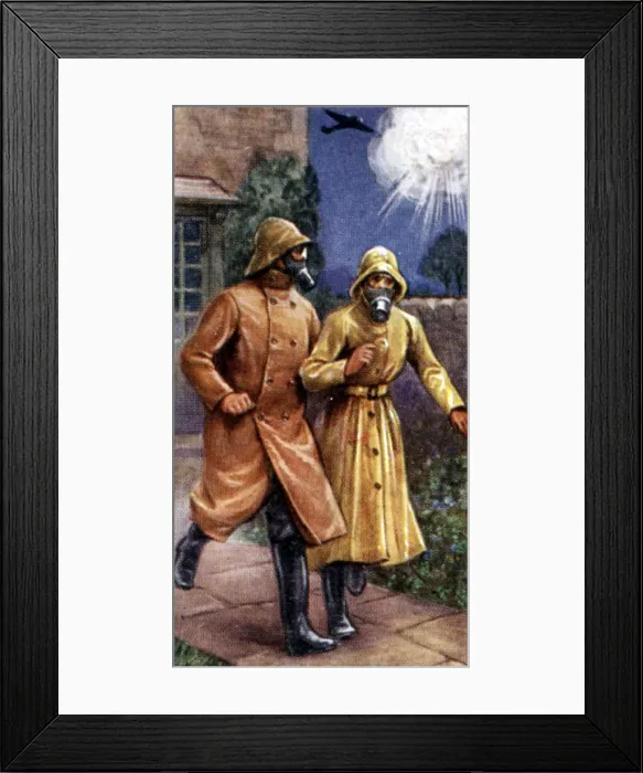 Framed Print : Air Raid Precautions, cigarette card, British, 1938 Framed Print : Air Raid Precautions, cigarette card, British, 1938