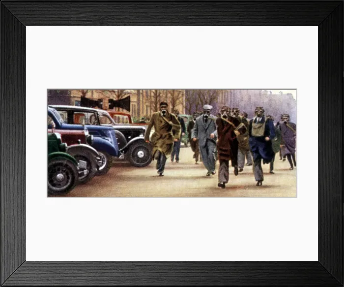 Framed Print : Air Raid Precautions, cigarette card, British, 1938 Framed Print : Air Raid Precautions, cigarette card, British, 1938