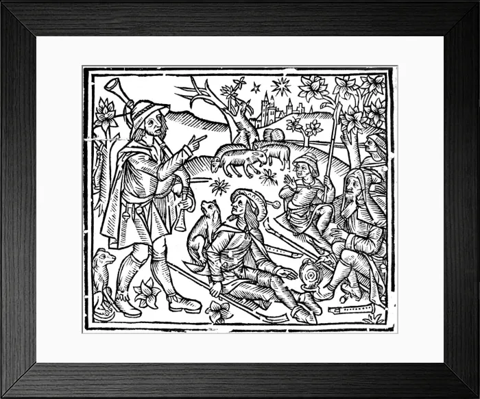 Framed Print : Shepherds with their flocks and dogs, early 16th century Framed Print : Shepherds with their flocks and dogs, early 16th century