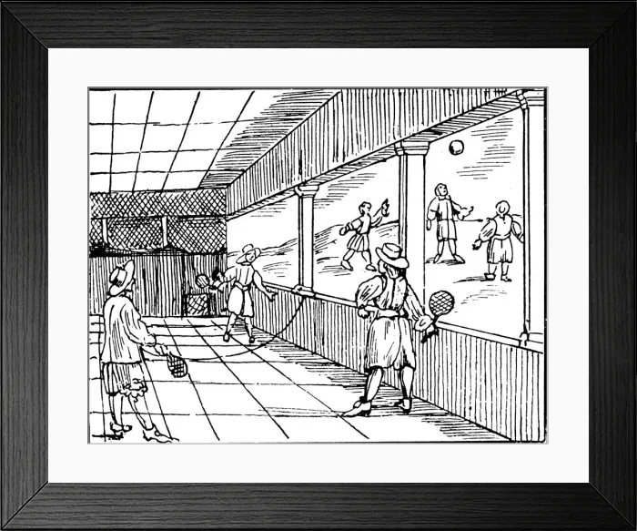 Framed Print : Young men playing a form of tennis, 16th century Framed Print : Young men playing a form of tennis, 16th century