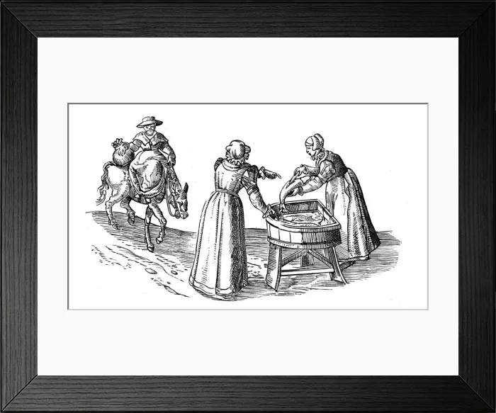 Framed Print : Fish stall in a market, 1572. Artist: Georgius Braun Framed Print : Fish stall in a market, 1572. Artist: Georgius Braun