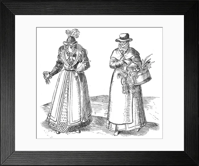 Framed Print : English countrywoman with lady of the Court, 1572. Artist: Georgius Braun Framed Print : English countrywoman with lady of the Court, 1572. Artist: Georgius Braun