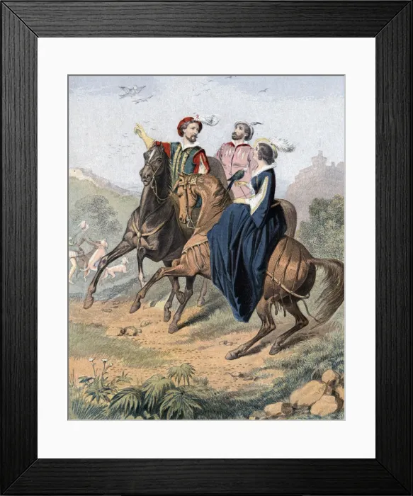 Framed Print : Tudor falconry, mid 19th century Framed Print : Tudor falconry, mid 19th century