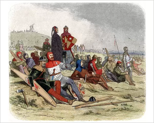 English troops waiting to go into action at the Battle of Crecy, August 1346 (c1860)