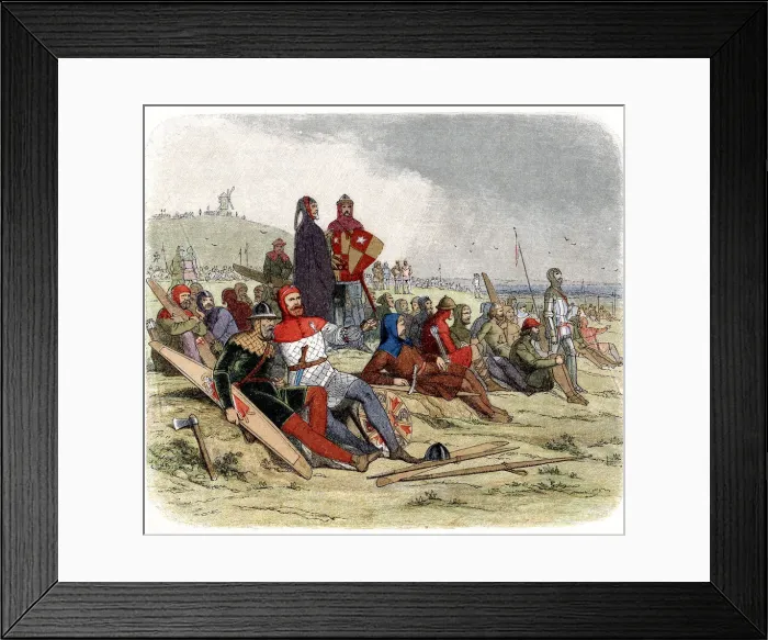 Framed Print : English troops waiting to go into action at the Battle of Crecy, August 1346 (c1860) Framed Print : English troops waiting to go into action at the Battle of Crecy, August 1346 (c1860)