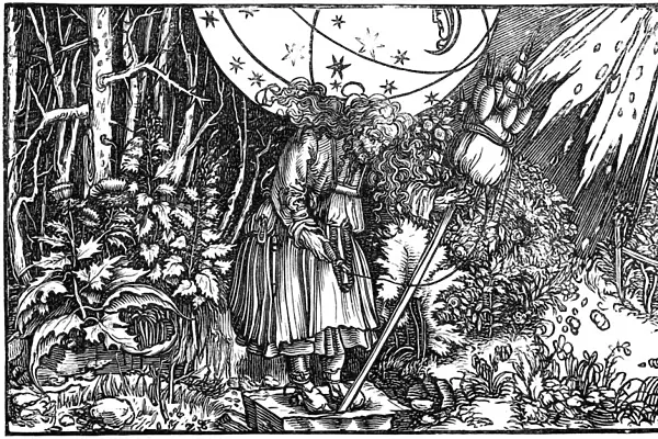 Old woman (witch or fairy) spinning, 1547. Artist: Hans Holbein the Younger