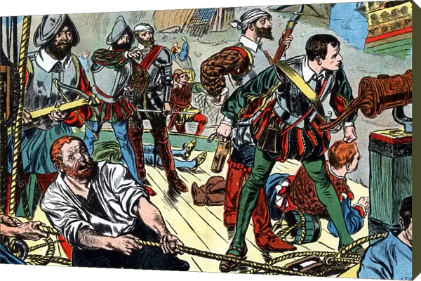 The Revenge engaging the Spanish fleet off Flores, 1591 (c1900). Artist: TM Robinson