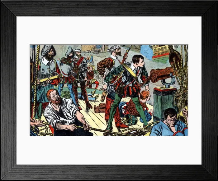 Framed Print : The Revenge engaging the Spanish fleet off Flores, 1591 (c1900). Artist: TM Robinson Framed Print : The Revenge engaging the Spanish fleet off Flores, 1591 (c1900). Artist: TM Robinson