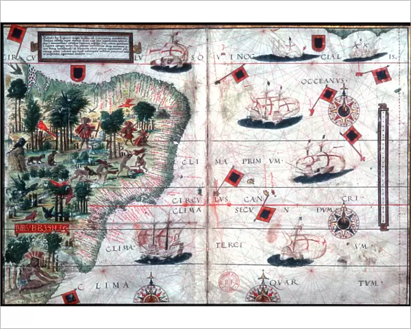 Map of Brazil by Portuguese navigators Pedro Reinel and Lopo Homen, c1525. Artist: Pedro Reinel