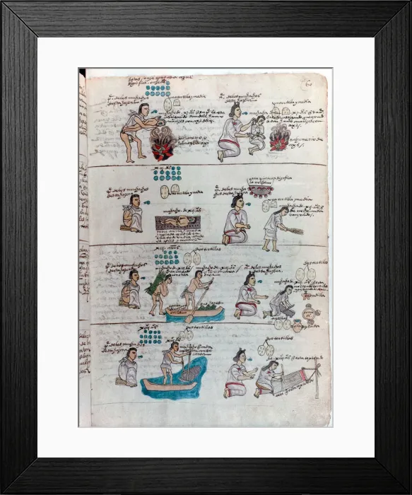 Framed Print : Aztec education of boys (left) and girls (right) Framed Print : Aztec education of boys (left) and girls (right)