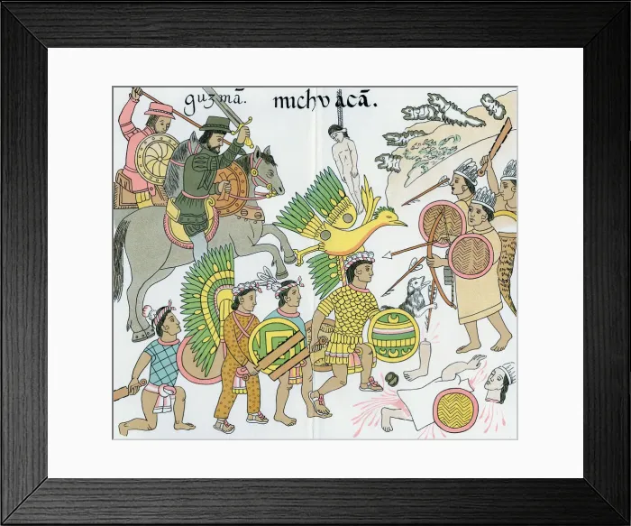 Framed Print : Battle between Nuno de Guzman and inhabitants of Michuacan, Mexico, 16th century Framed Print : Battle between Nuno de Guzman and inhabitants of Michuacan, Mexico, 16th century