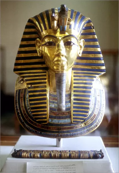 Gold and lapis lazuli funerary mask of Tutankamun, King of Egypt, mid 14th century BC