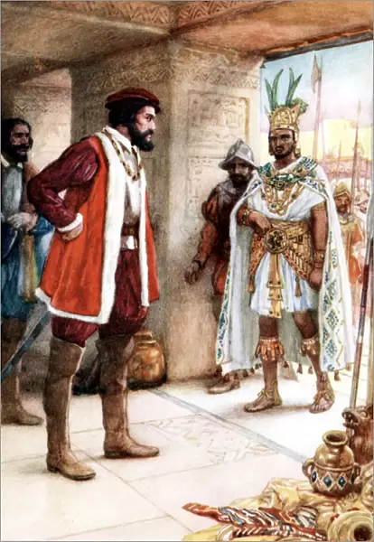 Hernan Cortes meeting the Aztec Emperor Montezuma, 1519