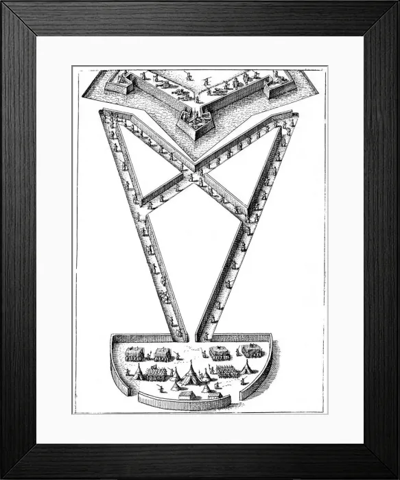 Framed Print : Design for an encampment outside a besieged fortress, 1617-1619 Framed Print : Design for an encampment outside a besieged fortress, 1617-1619