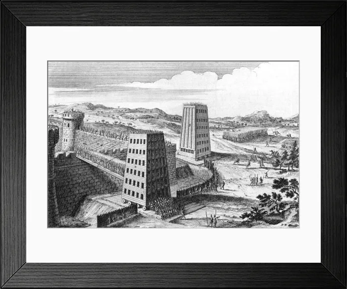 Framed Print : Wheeled siege towers and bridges, 13th century (18th century) Framed Print : Wheeled siege towers and bridges, 13th century (18th century)
