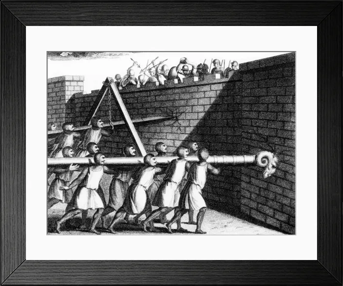 Framed Print : Attacking walls with battering rams, c1800 Framed Print : Attacking walls with battering rams, c1800