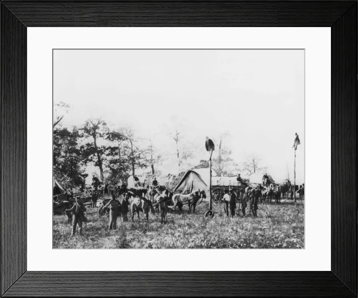 Framed Print : Telegraph construction camp during the American Civil War, 1861-1865 Framed Print : Telegraph construction camp during the American Civil War, 1861-1865