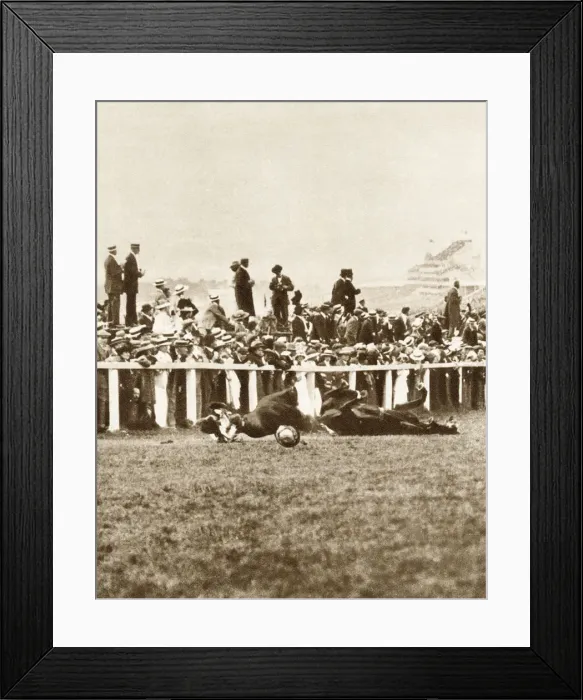 Framed Print : Emily Davison throwing herself in front of the Kings horse during the Derby, Epsom, Surrey, 1913 Framed Print : Emily Davison throwing herself in front of the Kings horse during the Derby, Epsom, Surrey, 1913