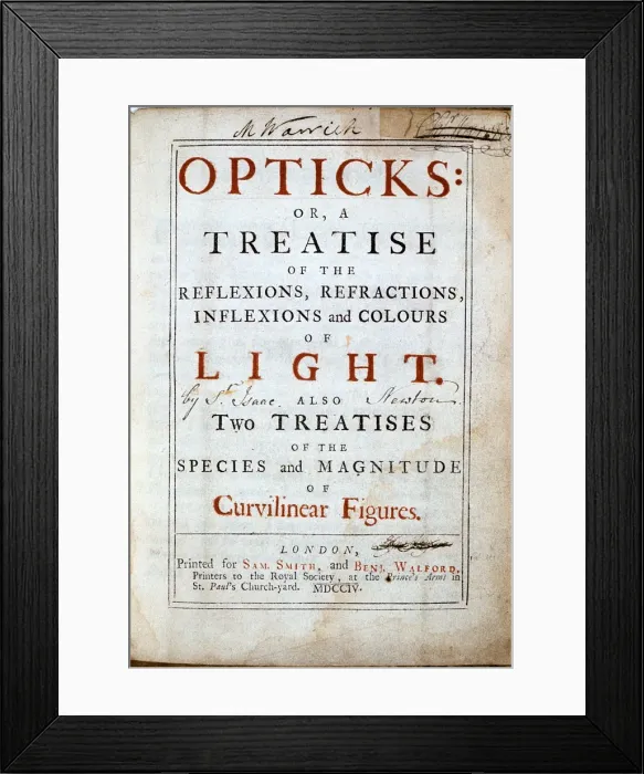Framed Print : Title page of Opticks by English scientist and mathematician Isaac Newton, 1794 Framed Print : Title page of Opticks by English scientist and mathematician Isaac Newton, 1794