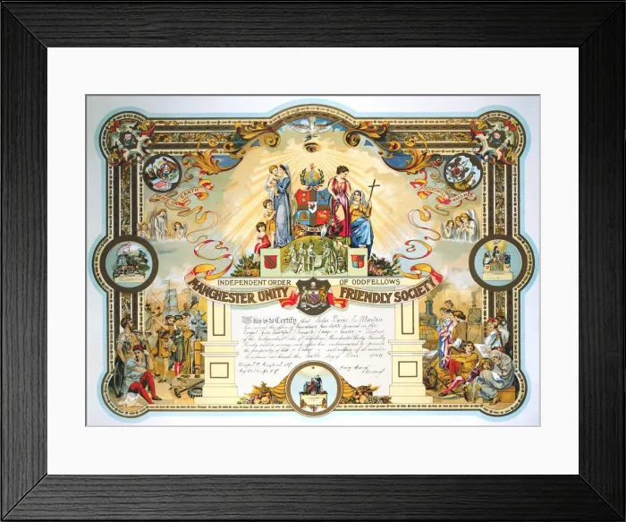 Framed Print : Office holders certificate of the Female Lodge of the Manchester Unity Friendly Society, 1929 Framed Print : Office holders certificate of the Female Lodge of the Manchester Unity Friendly Society, 1929