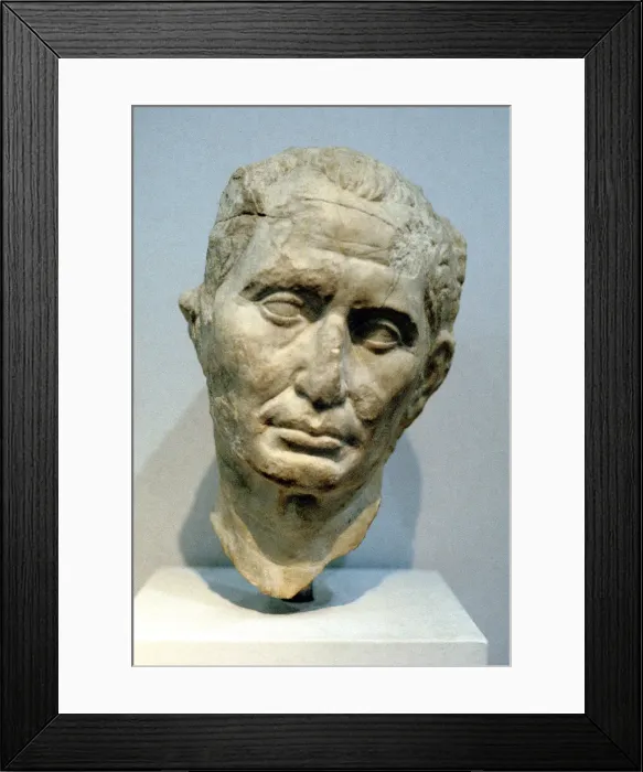 Framed Print : Portrait bust of Julius Caesar, Roman soldier and statesman, 1st century BC Framed Print : Portrait bust of Julius Caesar, Roman soldier and statesman, 1st century BC