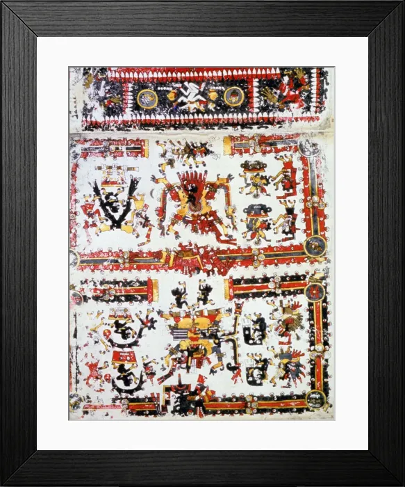 Framed Print : Codex Borgianus showing confronting deities, Mixtec, Pre-Columbian Mexico, 12th-16th century Framed Print : Codex Borgianus showing confronting deities, Mixtec, Pre-Columbian Mexico, 12th-16th century
