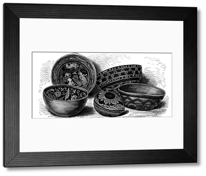 Framed Print : Vessels of japanned earthenware from Brazil, c1890 Framed Print : Vessels of japanned earthenware from Brazil, c1890