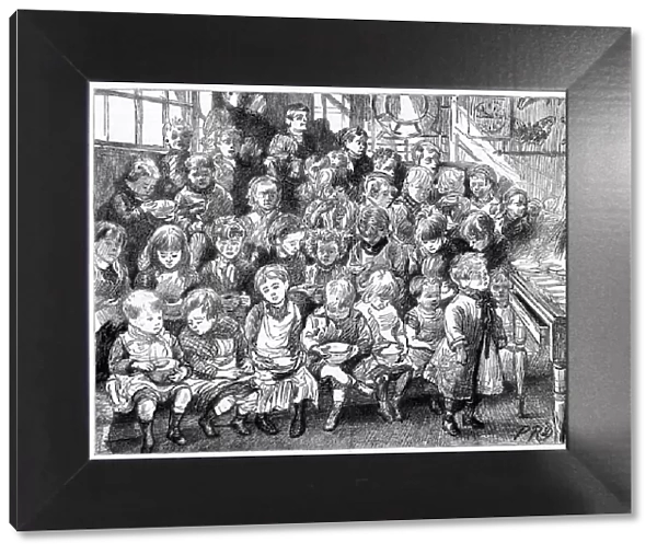 Children waiting for soup at dinner time, London Board School, Denmark Terrace, Islington, 1889