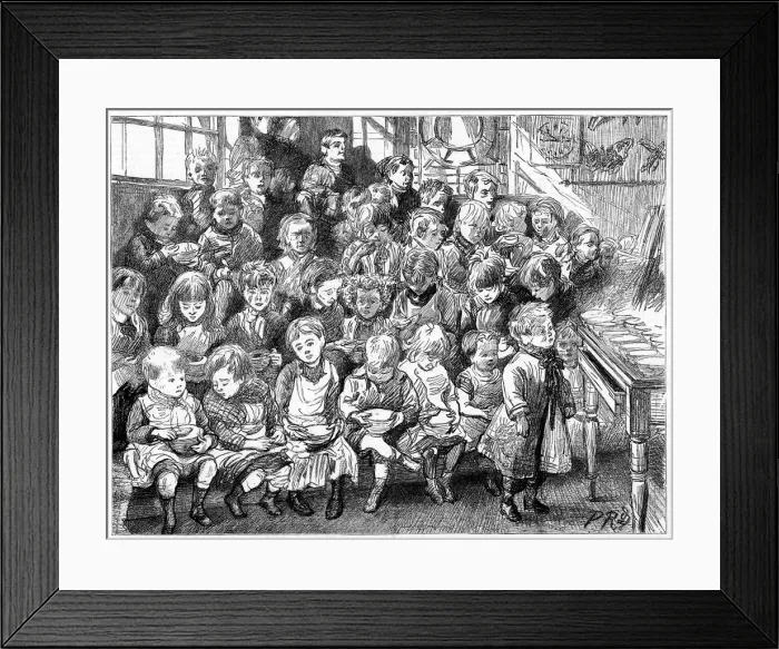 Framed Print : Children waiting for soup at dinner time, London Board School, Denmark Terrace, Islington, 1889 Framed Print : Children waiting for soup at dinner time, London Board School, Denmark Terrace, Islington, 1889