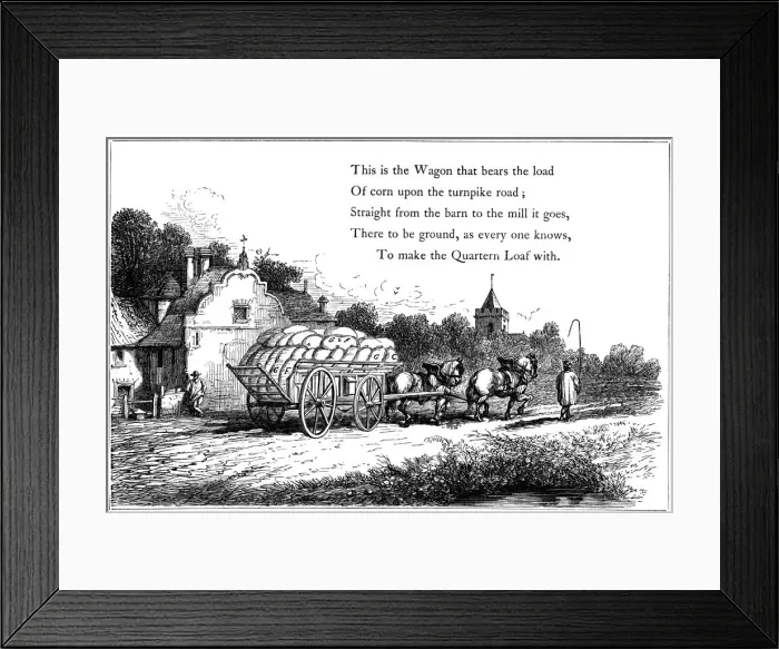 Framed Print : Wagon loaded with sacks of corn on the road to a flour mill, 1860 Framed Print : Wagon loaded with sacks of corn on the road to a flour mill, 1860