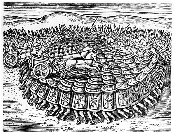 Roman soldiers making a tortoise with their shields, 1605