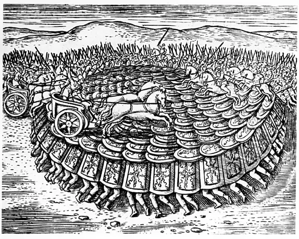 Roman soldiers making a tortoise with their shields, 1605