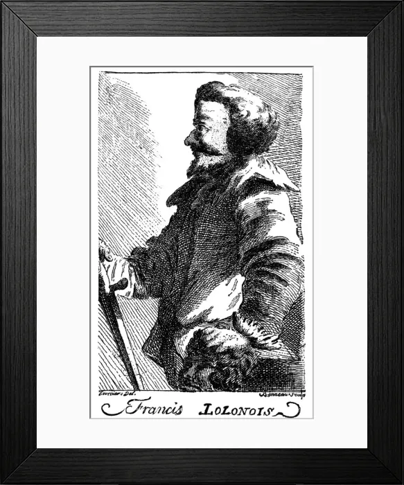 Framed Print : Francis Lolonois, 17th century pirate, 1741. Artist: Bonneau Framed Print : Francis Lolonois, 17th century pirate, 1741. Artist: Bonneau
