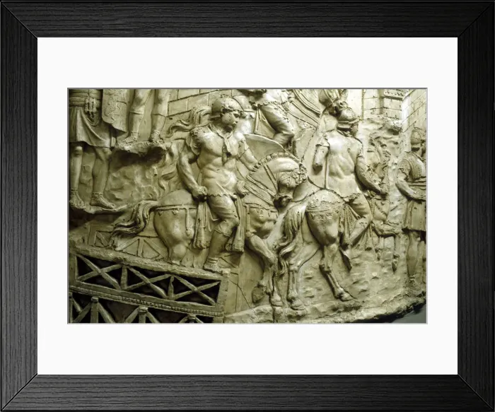 Framed Print : Roman cavalry crossing a wooden bridge, from Trajans column, Rome, 106-113 Framed Print : Roman cavalry crossing a wooden bridge, from Trajans column, Rome, 106-113