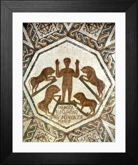 Framed Print : Daniel in the lions den, Roman mosaic, 5th century