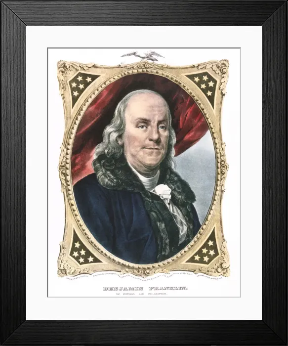 Framed Print : Benjamin Franklin, American statesman, printer and scientist, 19th century. Artist: Currier and Ives Framed Print : Benjamin Franklin, American statesman, printer and scientist, 19th century. Artist: Currier and Ives