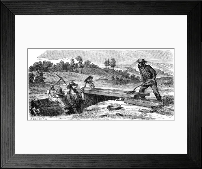 Framed Print : Miners washing for gold in the Californian gold fields, 1853 Framed Print : Miners washing for gold in the Californian gold fields, 1853