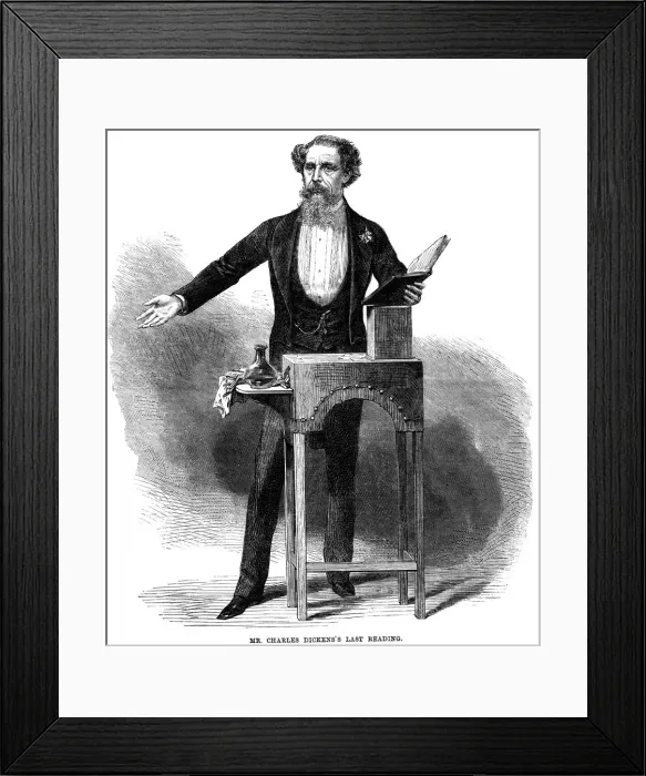 Framed Print : Charles Dickens (1812-70) giving his last public reading at St Jamess Hall, London, 5 March 1870 Framed Print : Charles Dickens (1812-70) giving his last public reading at St Jamess Hall, London, 5 March 1870