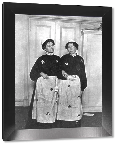 Emmeline and Christabel Pankhurst, English suffragettes, in prison dress, 1908