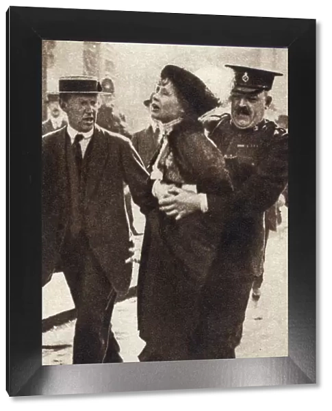 Emmeline Pankhurst arrested by Superintendent Rolfe outside Buckingham Palace, London, May 1914
